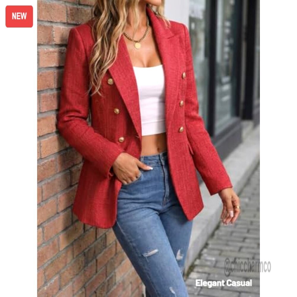 Women's Tweed Plaid Blazer Jacket Fully Lined Business Casual Work Coat - Picture 3 of 6